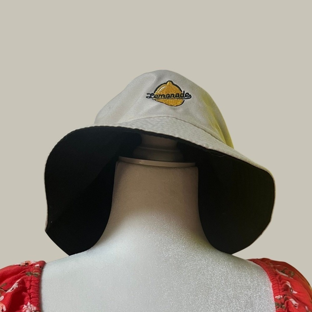 Black Reversible Bucket Hat Yellow Lemon Embroidery Streetwear Festival Hat